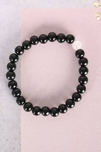 Unisex black marble crystal beaded elasticated bracelet