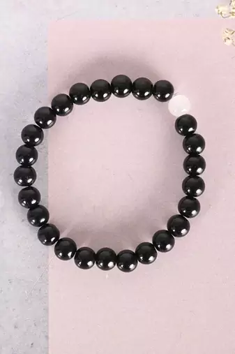 Unisex black marble crystal beaded elasticated bracelet