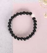 Unisex black marble crystal beaded elasticated bracelet
