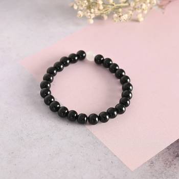 Unisex black marble crystal beaded elasticated bracelet 2