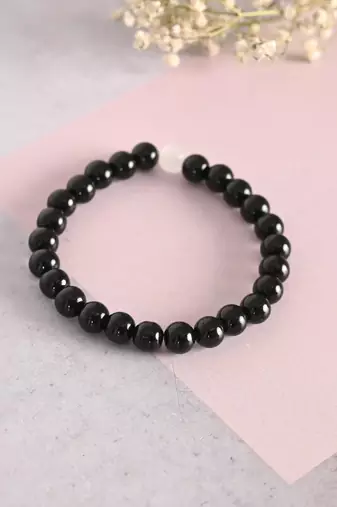 Unisex black marble crystal beaded elasticated bracelet