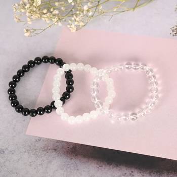 Unisex transparent & white & black marbel crystal elasticated bracelet 1