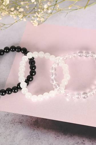 Unisex transparent & white & black marbel crystal elasticated bracelet