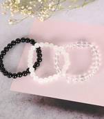 Unisex transparent & white & black marbel crystal elasticated bracelet