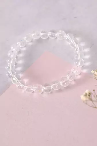 Unisex transparent & white & black marbel crystal elasticated bracelet