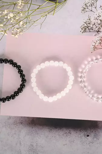 Unisex transparent & white & black marbel crystal elasticated bracelet