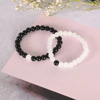 Unisex white & black marbel crystal elasticated bracelet 1