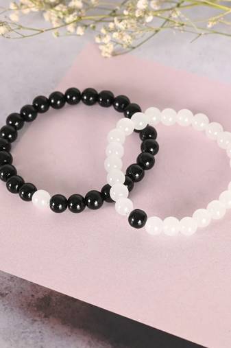 Unisex white & black marbel crystal elasticated bracelet