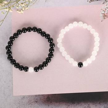 Unisex white & black marbel crystal elasticated bracelet 5