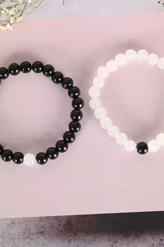 Unisex white & black marbel crystal elasticated bracelet