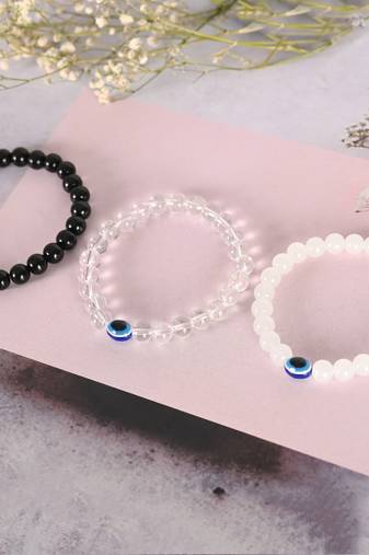 Unisex transparent & white & black marbel crystal elasticated bracelet
