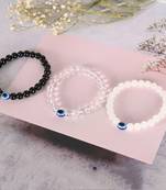Unisex transparent & white & black marbel crystal elasticated bracelet