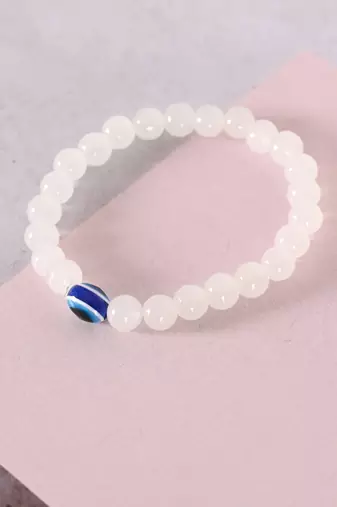 Unisex transparent & white & black marbel crystal elasticated bracelet