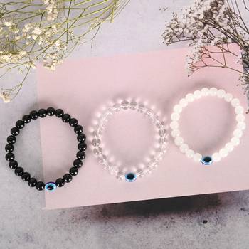 Unisex transparent & white & black marbel crystal elasticated bracelet 4