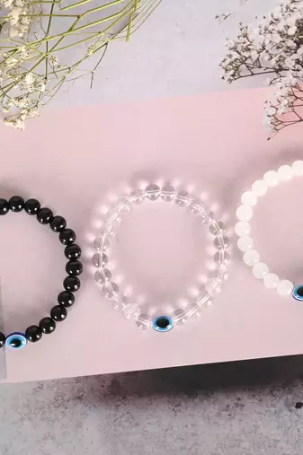 Unisex transparent & white & black marbel crystal elasticated bracelet