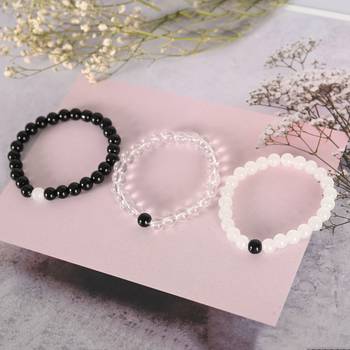 Unisex transparent & white & black marbel crystal elasticated bracelet 1