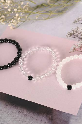 Unisex transparent & white & black marbel crystal elasticated bracelet