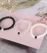 Unisex transparent & white & black marbel crystal elasticated bracelet