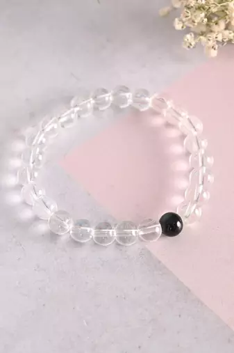 Unisex transparent & white & black marbel crystal elasticated bracelet