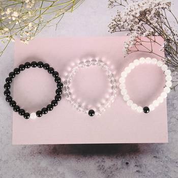 Unisex transparent & white & black marbel crystal elasticated bracelet 5