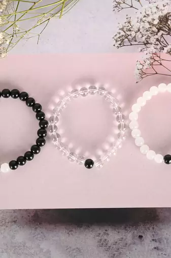 Unisex transparent & white & black marbel crystal elasticated bracelet