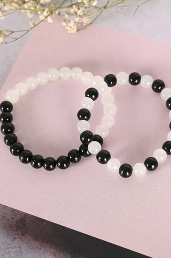 Unisex white & black marbel crystal elasticated bracelet