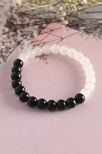 Unisex white & black marbel crystal elasticated bracelet
