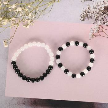 Unisex white & black marbel crystal elasticated bracelet 4