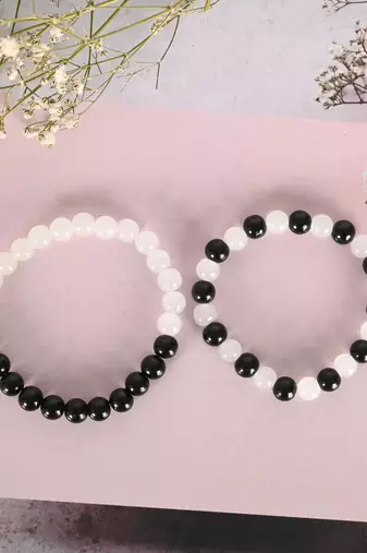 Unisex white & black marbel crystal elasticated bracelet