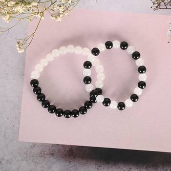 Unisex white & black marbel crystal elasticated bracelet 5
