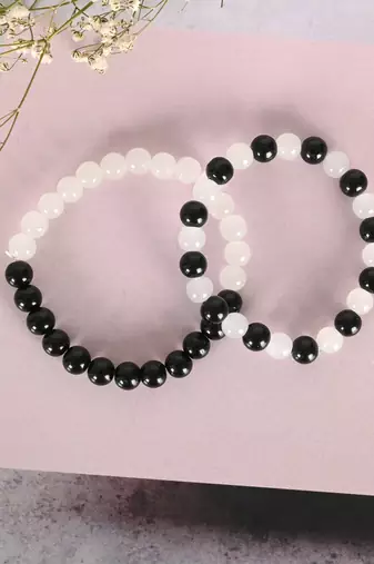 Unisex white & black marbel crystal elasticated bracelet