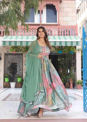 Printed Maxi with Artisan Belt & Flowing Dupatta 1