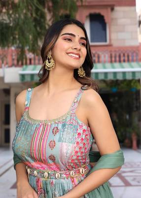 Printed Maxi with Artisan Belt & Flowing Dupatta 3