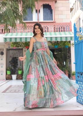 Printed Maxi with Artisan Belt & Flowing Dupatta 5