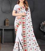 Designer white resham zari embroidery work georgette saree