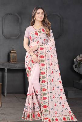 Designer lavender resham zari embroidery work georgette saree 1