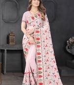 Designer lavender resham zari embroidery work georgette saree