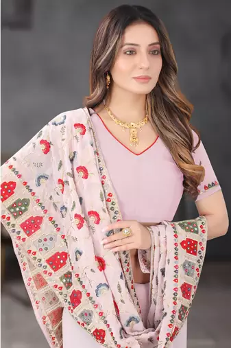 Designer lavender resham zari embroidery work georgette saree
