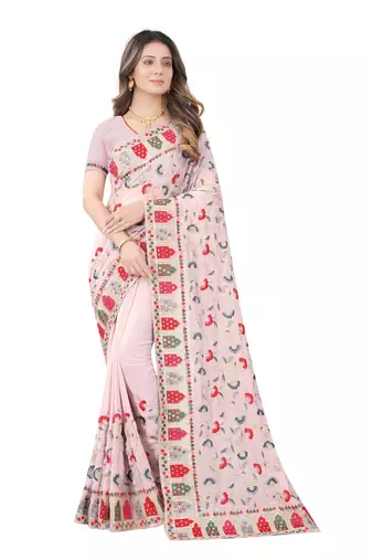 Designer lavender resham zari embroidery work georgette saree