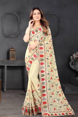 Designer chiku resham zari embroidery work georgette saree 1