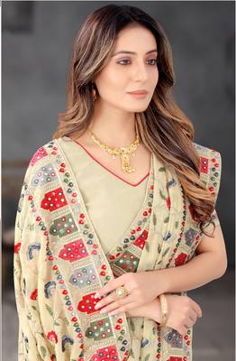 Designer chiku resham zari embroidery work georgette saree 2