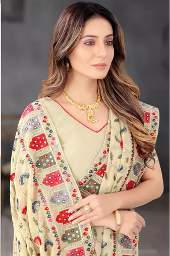 Designer chiku resham zari embroidery work georgette saree