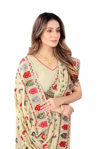Designer chiku resham zari embroidery work georgette saree