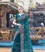 Morpeach designer resham cross stich embroidery work silk saree