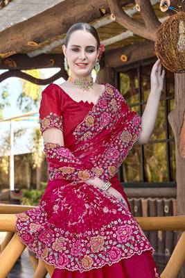 Cherry designer resham cross stich embroidery work silk saree 1
