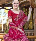 Cherry designer resham cross stich embroidery work silk saree