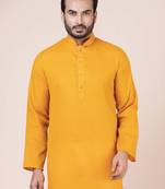 Nawaz kurta cotton yellow full sleeve pefect for haldi season kurta pajama set for men