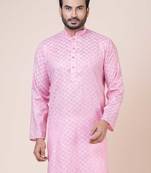 Nawaz kurta cotton pink abstract design full sleeve festive & wedding pajama set kurta for men