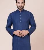 Nawaz kurta cotton blend blue solid full sleeve festive & wedding kurta pajama set for men