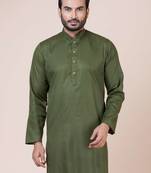 Nawaz kurta cotton blend green solid full sleeve festive & wedding kurta pajama set for men